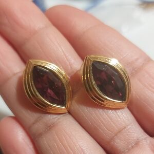 MONET Purple Marquis Cut Crystal On Gold Tone Setting Stud Earrings